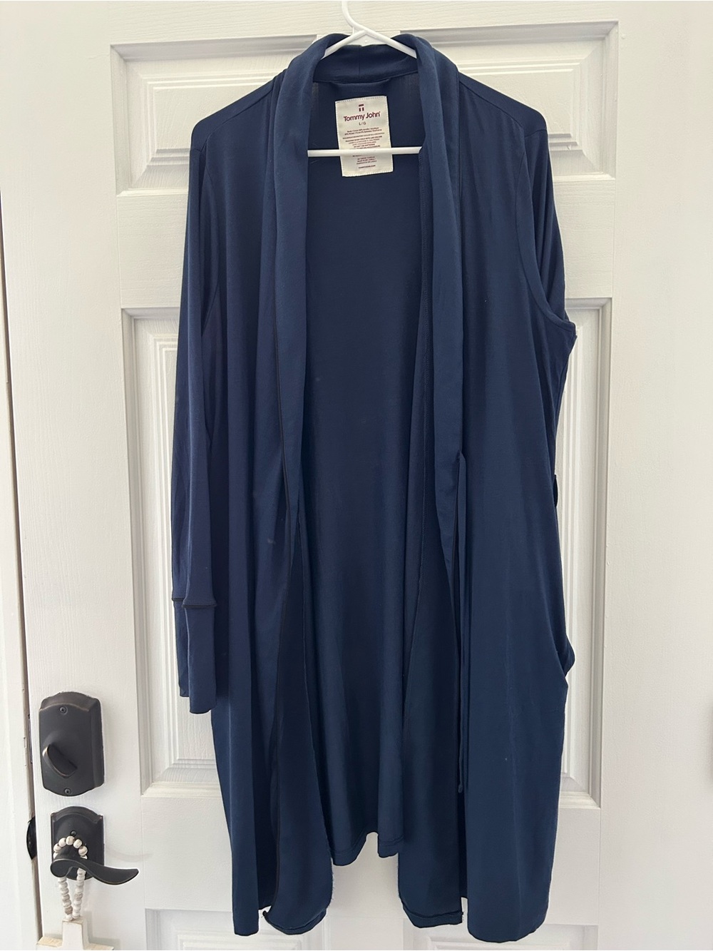 Tommy John Navy Open-Front Long soft robe